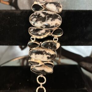 Amazing white buffalo turquoise/onyx Statement bracelet, Must see🔥🔥🔥